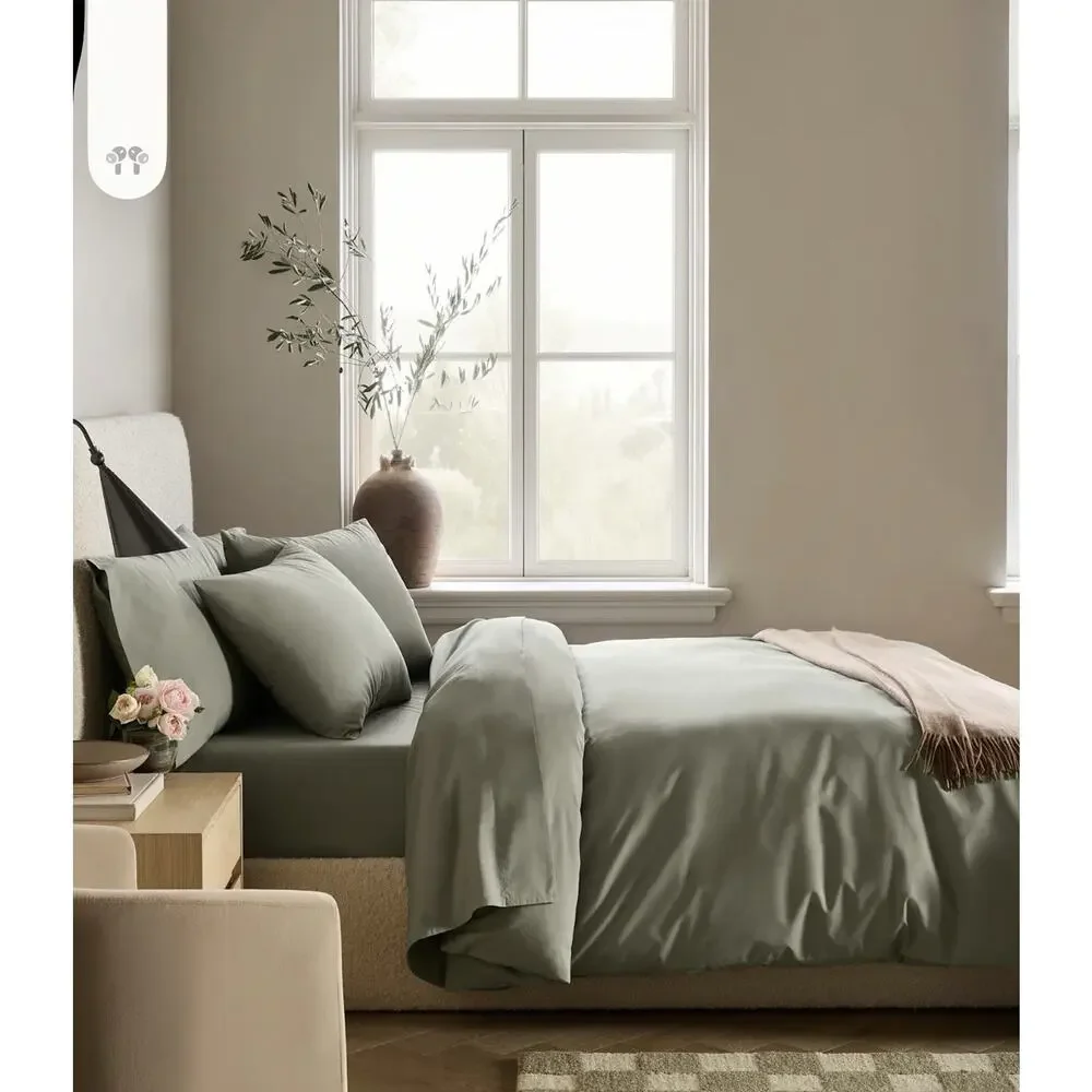NEW Quince Organic Crisp Percale Duvet Cover Full Queen Dried Sage 88x92 NWOT